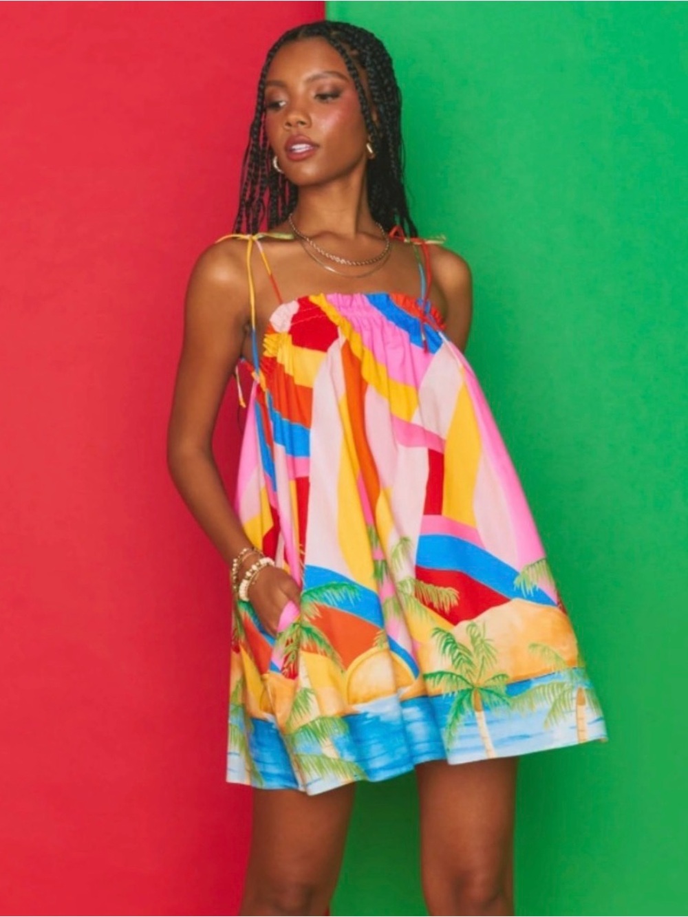 Show Me Your MuMu Bright Multi-Color Tie Angel Mini Dress size small #1322